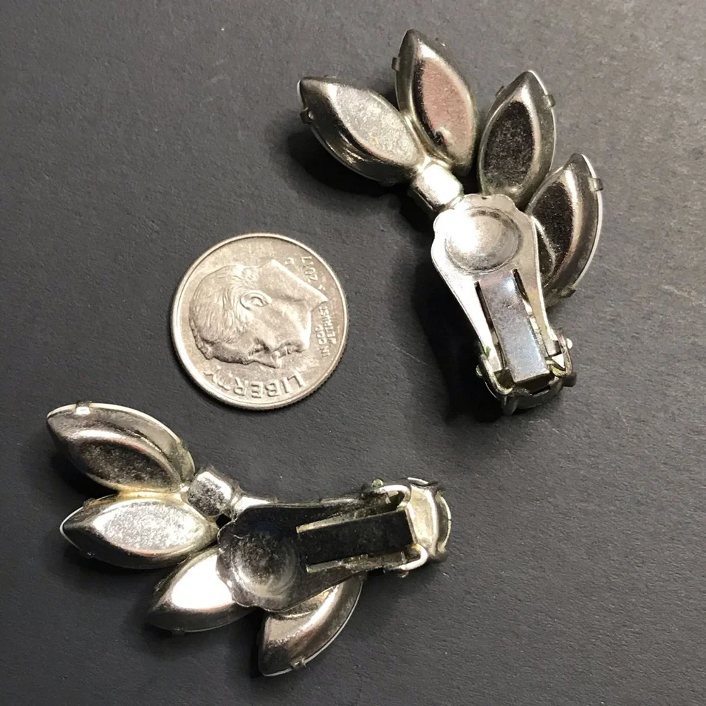 Vintage Earrings Milk Glass Rhinestone Ear Climber